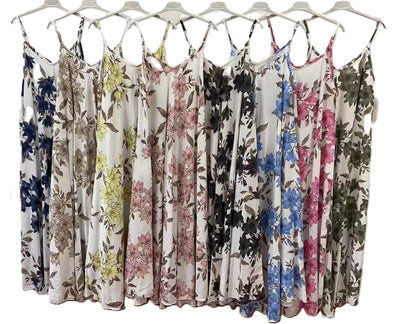 Ladies Italian Lagenlook Leafy Floral Sleeveless Maxi Long Summer Dress