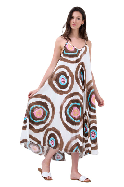 Ladies Italian Lagenlook Tie-Dye Print Sleeveless Maxi Long Summer Dress