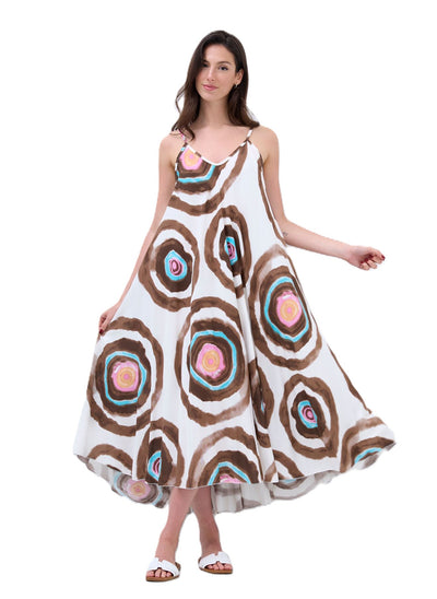 Ladies Italian Lagenlook Tie-Dye Print Sleeveless Maxi Long Summer Dress