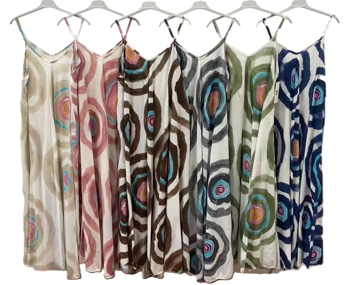 Ladies Italian Lagenlook Tie-Dye Print Sleeveless Maxi Long Summer Dress
