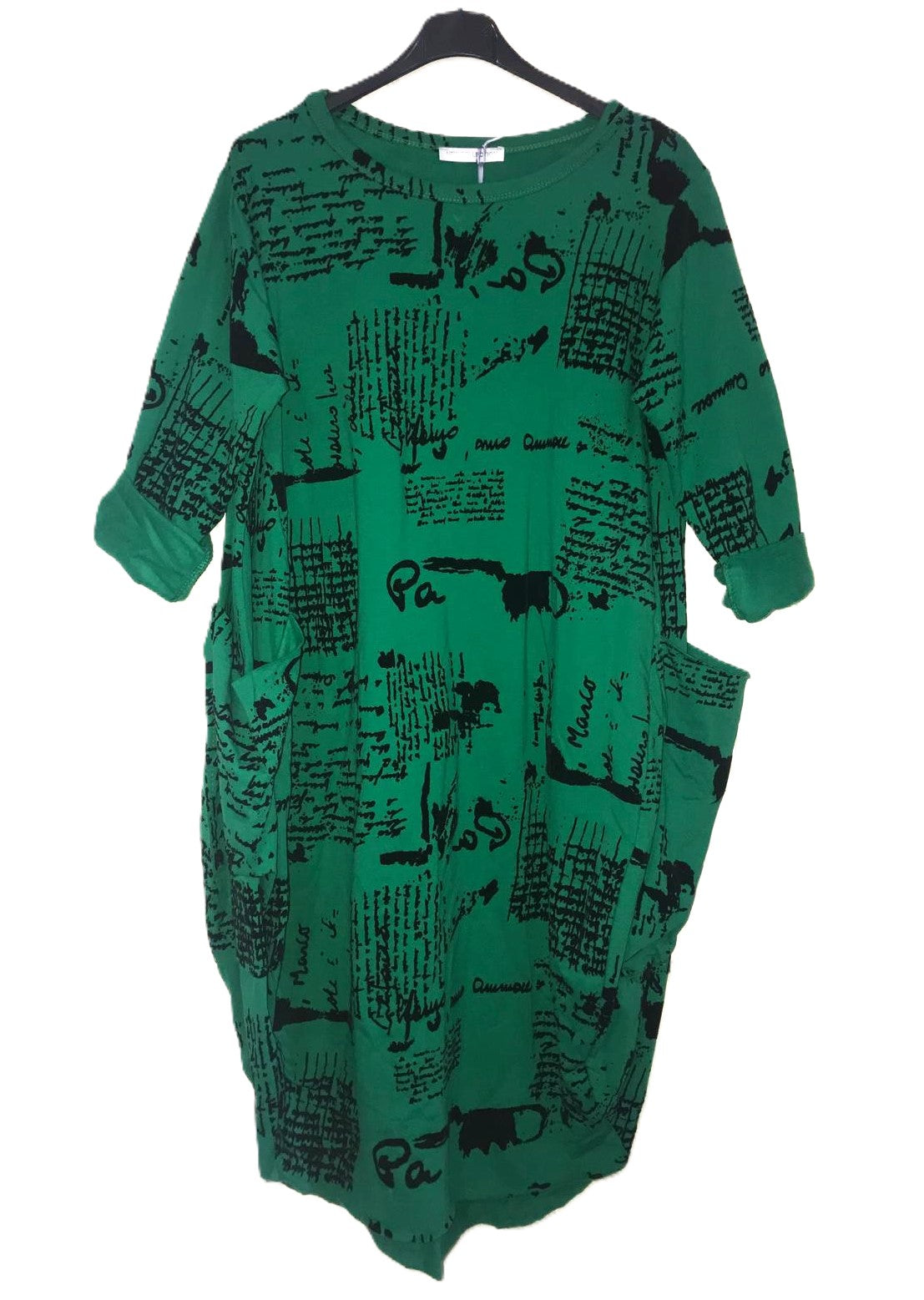 Ladies Italian lagenlook Warm Winter Script Design Midi Parachute Cocoon dress
