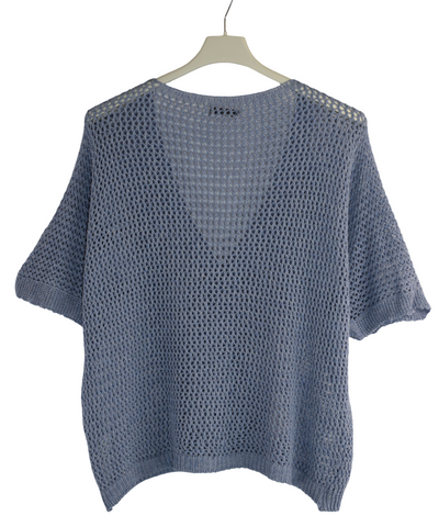 Ladies Italian Lagenlook Crochet Knit Short Sleeve Cardigan Summer