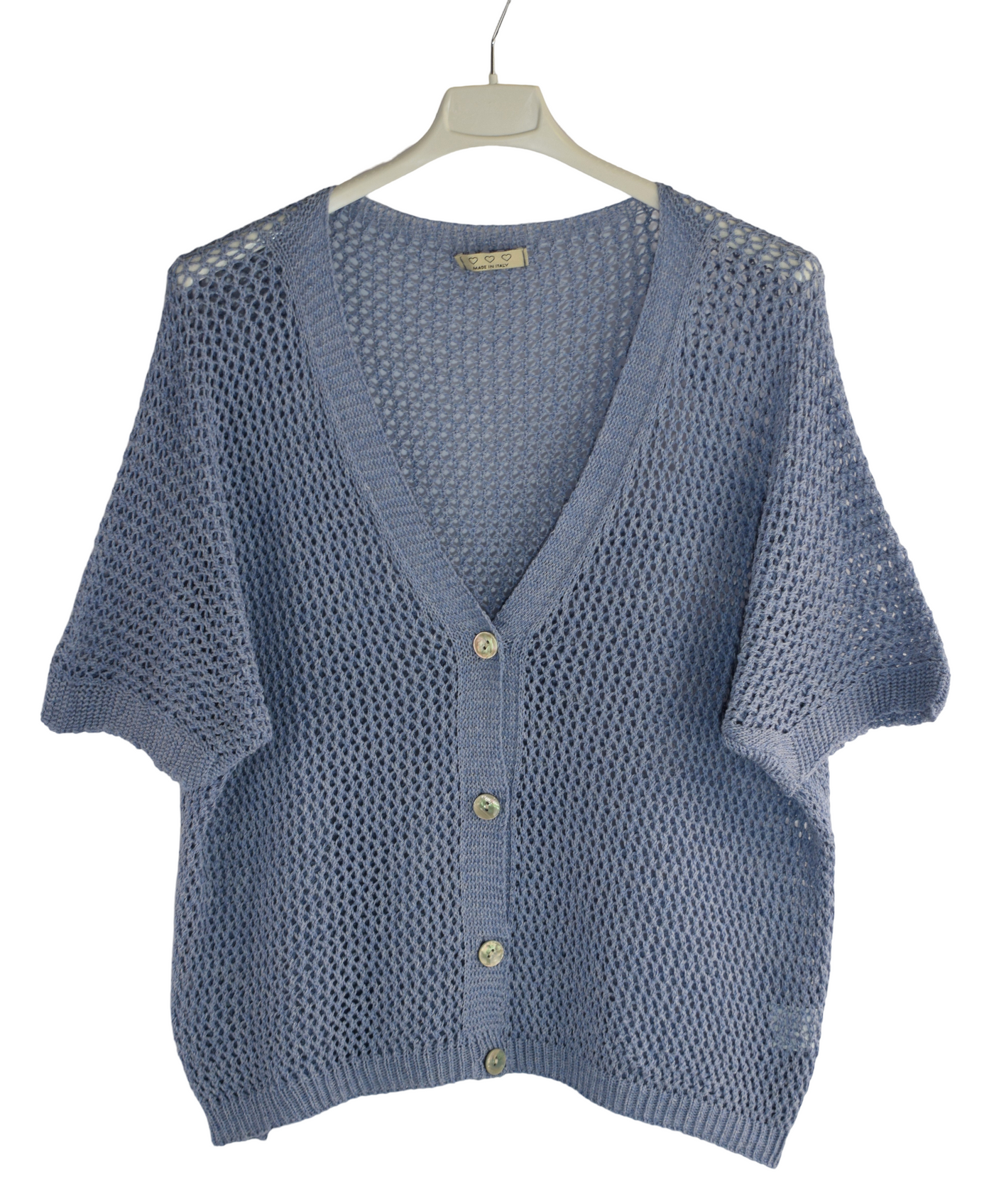 Ladies Italian Lagenlook Crochet Knit Short Sleeve Cardigan Summer