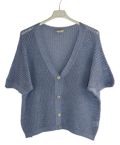 Ladies Italian Lagenlook Crochet Knit Short Sleeve Cardigan Summer