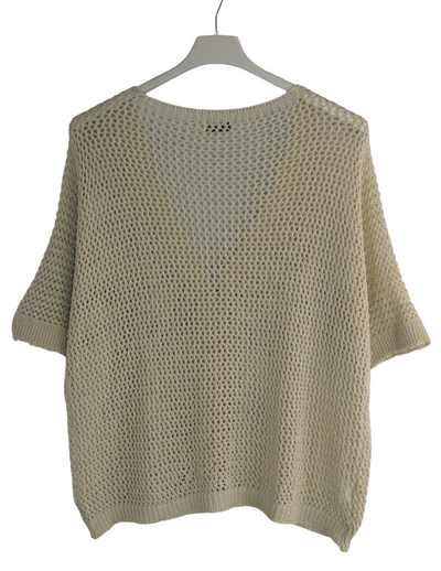 Ladies Italian Lagenlook Crochet Knit Short Sleeve Cardigan Summer