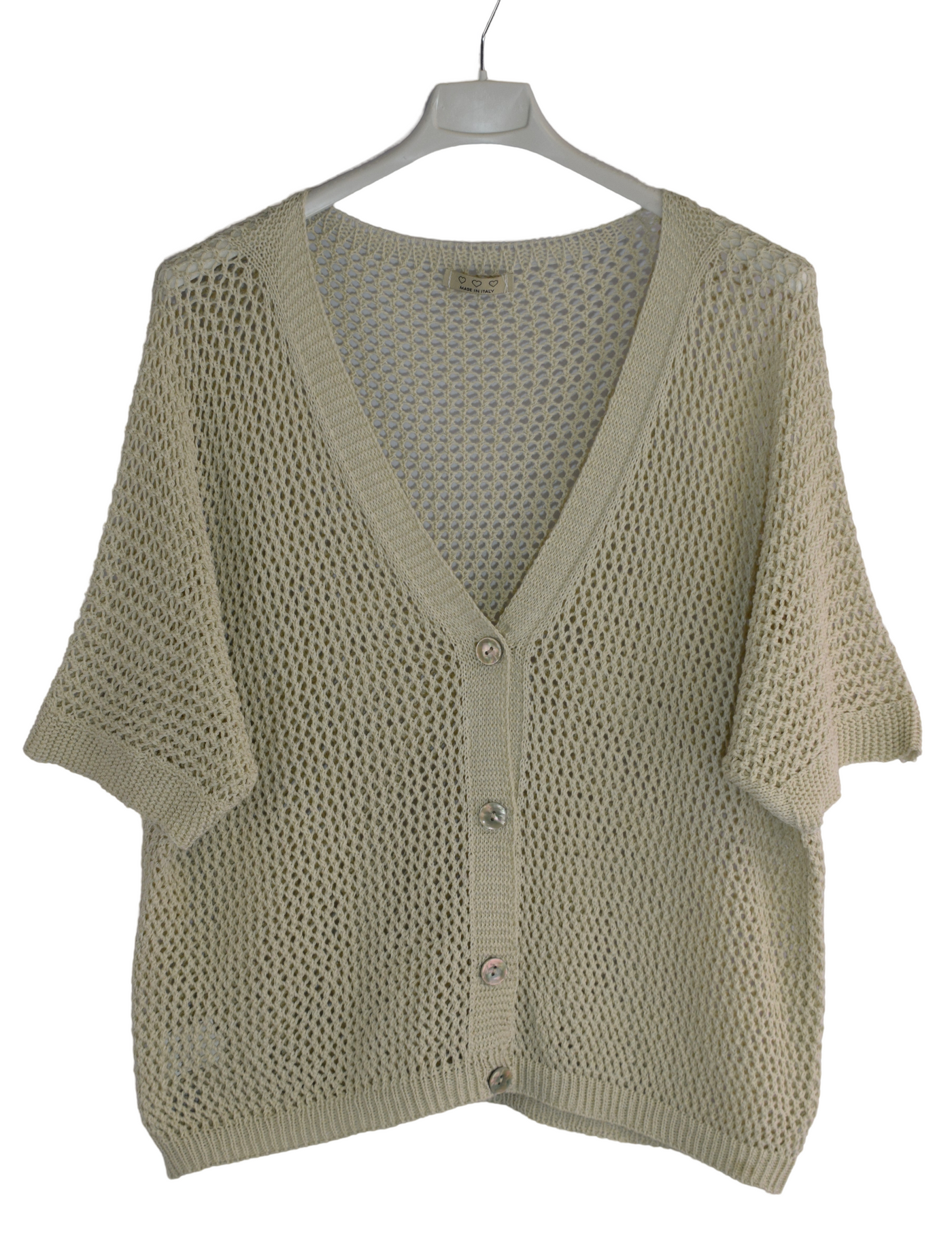 Ladies Italian Lagenlook Crochet Knit Short Sleeve Cardigan Summer