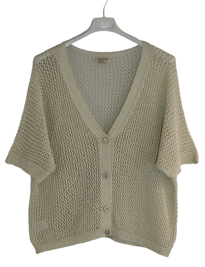 Ladies Italian Lagenlook Crochet Knit Short Sleeve Cardigan Summer
