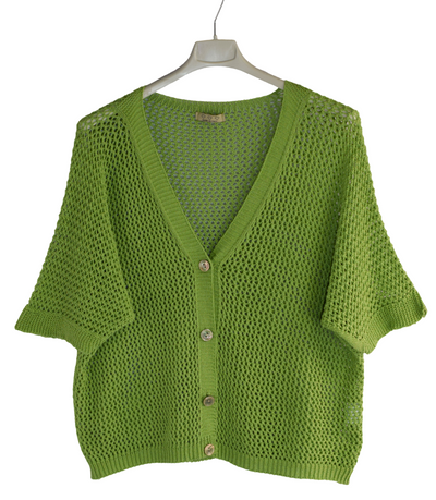 Ladies Italian Lagenlook Crochet Knit Short Sleeve Cardigan Summer
