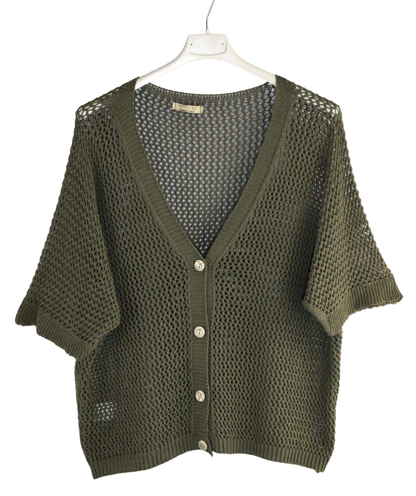 Ladies Italian Lagenlook Crochet Knit Short Sleeve Cardigan Summer