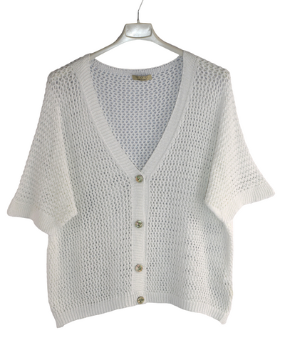 Ladies Italian Lagenlook Crochet Knit Short Sleeve Cardigan Summer