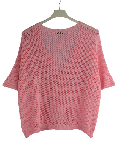 Ladies Italian Lagenlook Crochet Knit Short Sleeve Cardigan Summer
