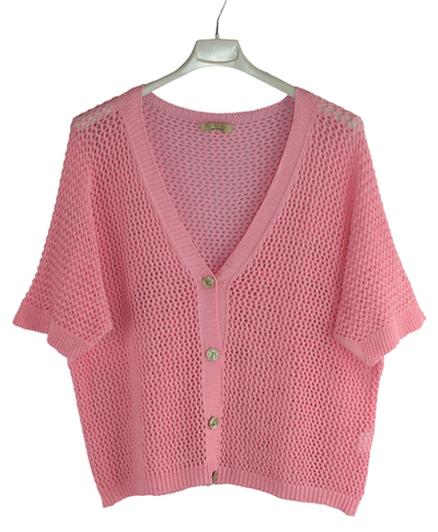Ladies Italian Lagenlook Crochet Knit Short Sleeve Cardigan Summer