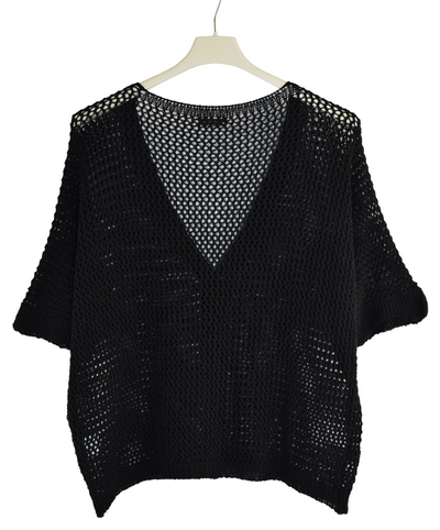 Ladies Italian Lagenlook Crochet Knit Short Sleeve Cardigan Summer