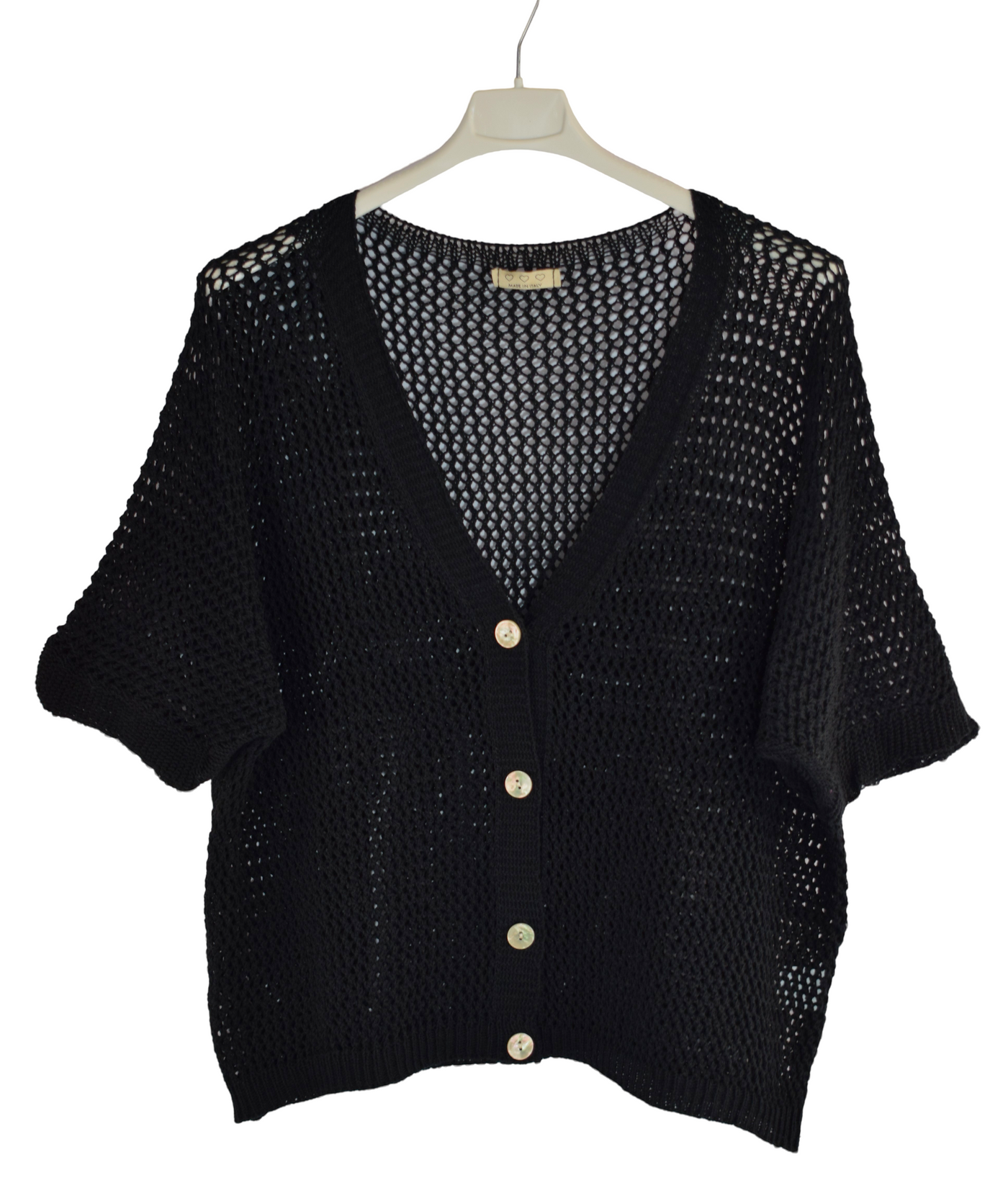 Ladies Italian Lagenlook Crochet Knit Short Sleeve Cardigan Summer