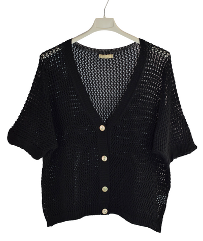 Ladies Italian Lagenlook Crochet Knit Short Sleeve Cardigan Summer