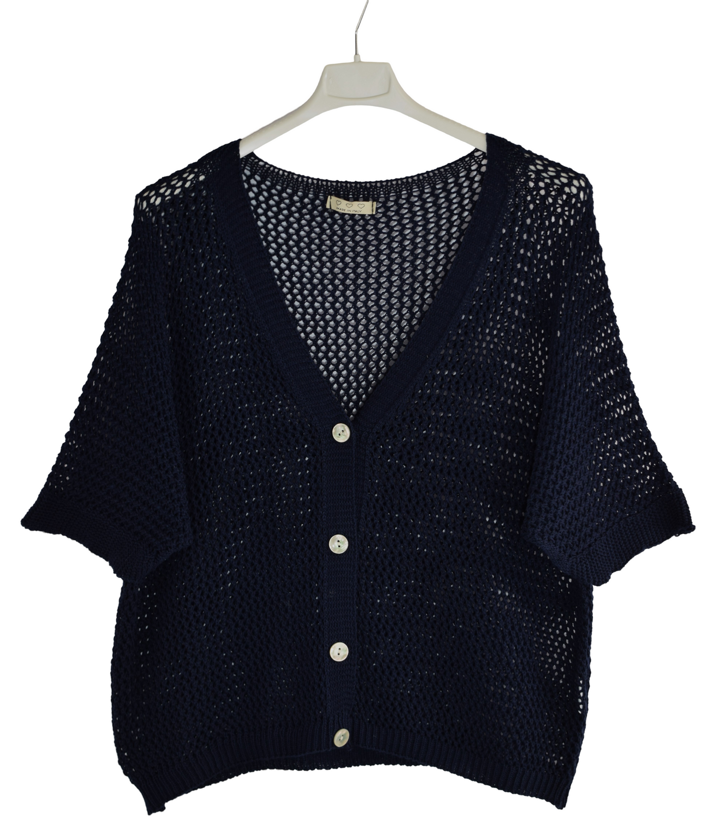 Ladies Italian Lagenlook Crochet Knit Short Sleeve Cardigan Summer