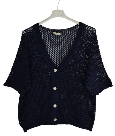 Ladies Italian Lagenlook Crochet Knit Short Sleeve Cardigan Summer