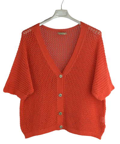 Ladies Italian Lagenlook Crochet Knit Short Sleeve Cardigan Summer