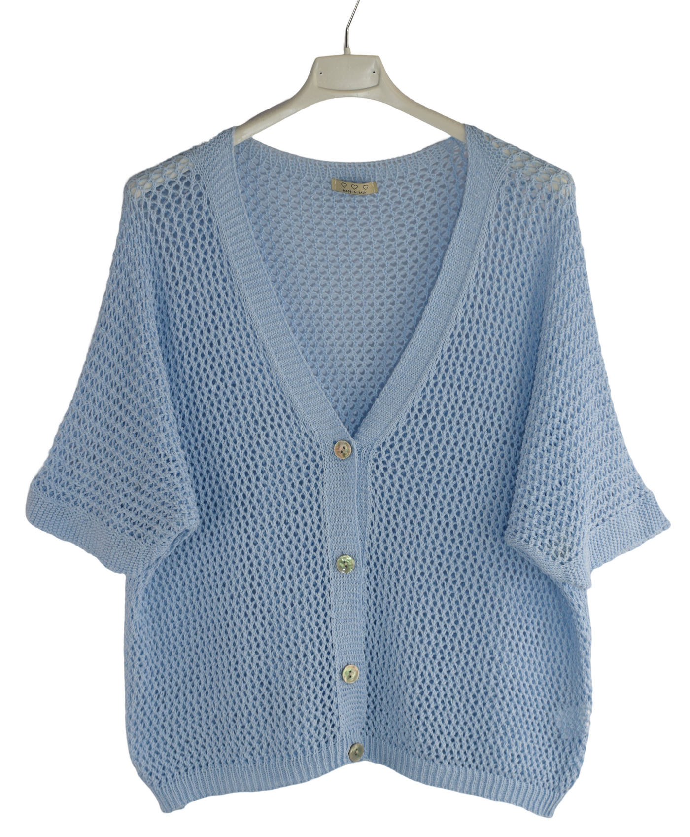 Ladies Italian Lagenlook Crochet Knit Short Sleeve Cardigan Summer