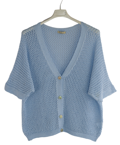 Ladies Italian Lagenlook Crochet Knit Short Sleeve Cardigan Summer