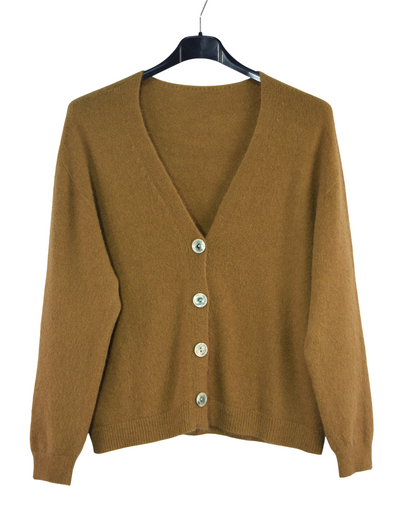 Ladies Italian Lagenlook Soft Knit V-Neck Button Through Long Sleeve Cardigan