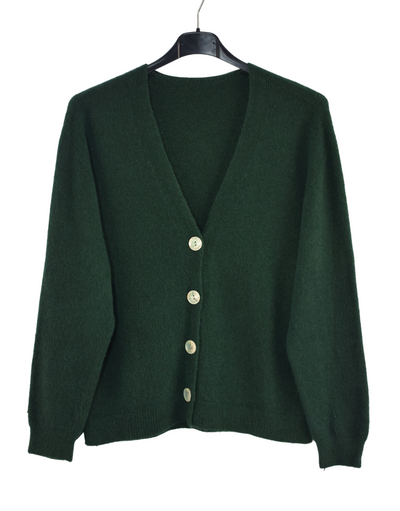 Ladies Italian Lagenlook Soft Knit V-Neck Button Through Long Sleeve Cardigan