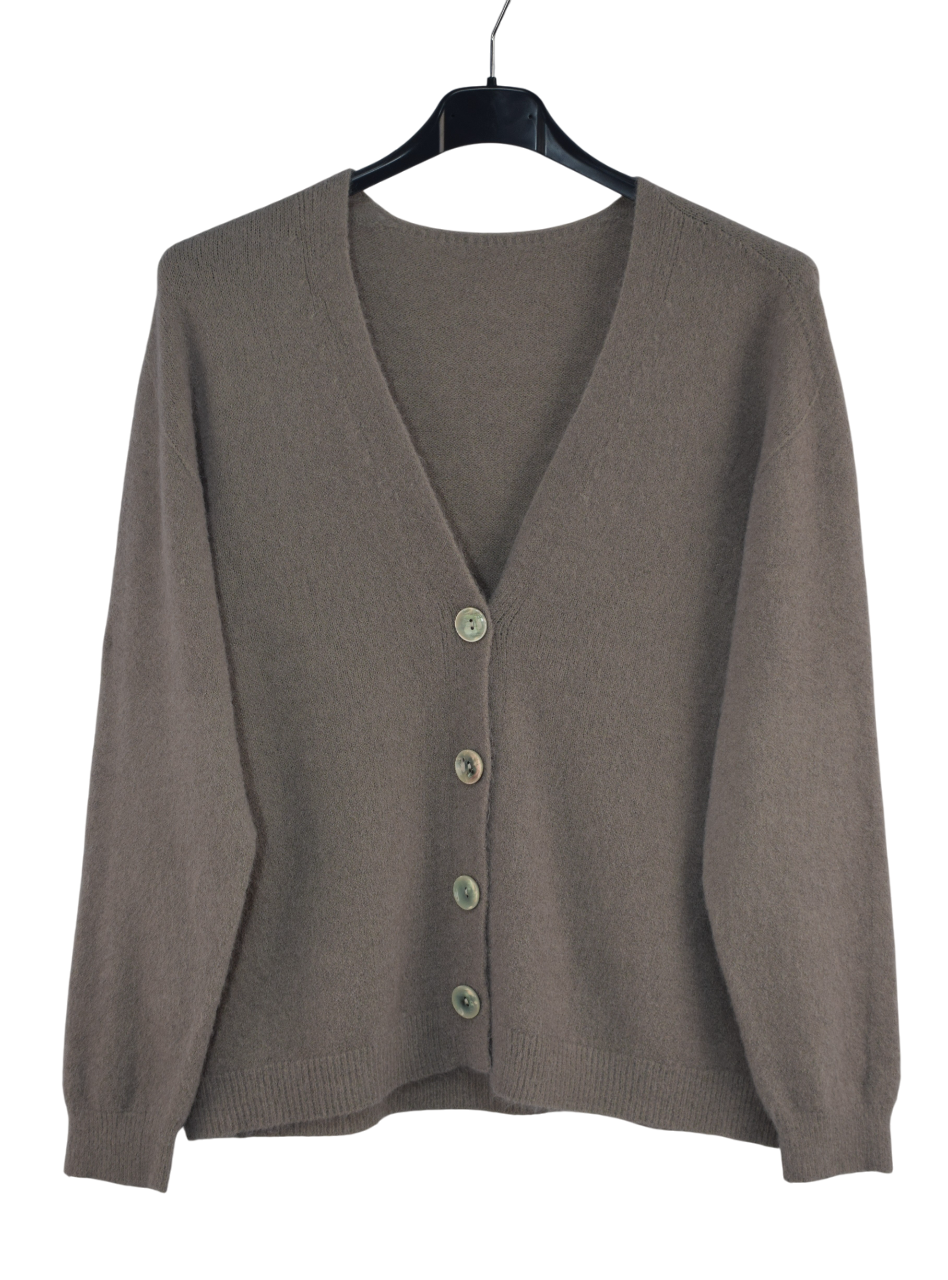 Ladies Italian Lagenlook Soft Knit V-Neck Button Through Long Sleeve Cardigan