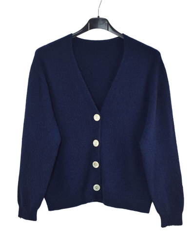 Ladies Italian Lagenlook Soft Knit V-Neck Button Through Long Sleeve Cardigan
