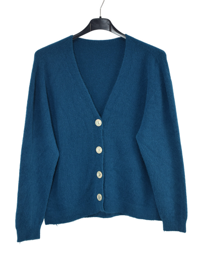 Ladies Italian Lagenlook Soft Knit V-Neck Button Through Long Sleeve Cardigan
