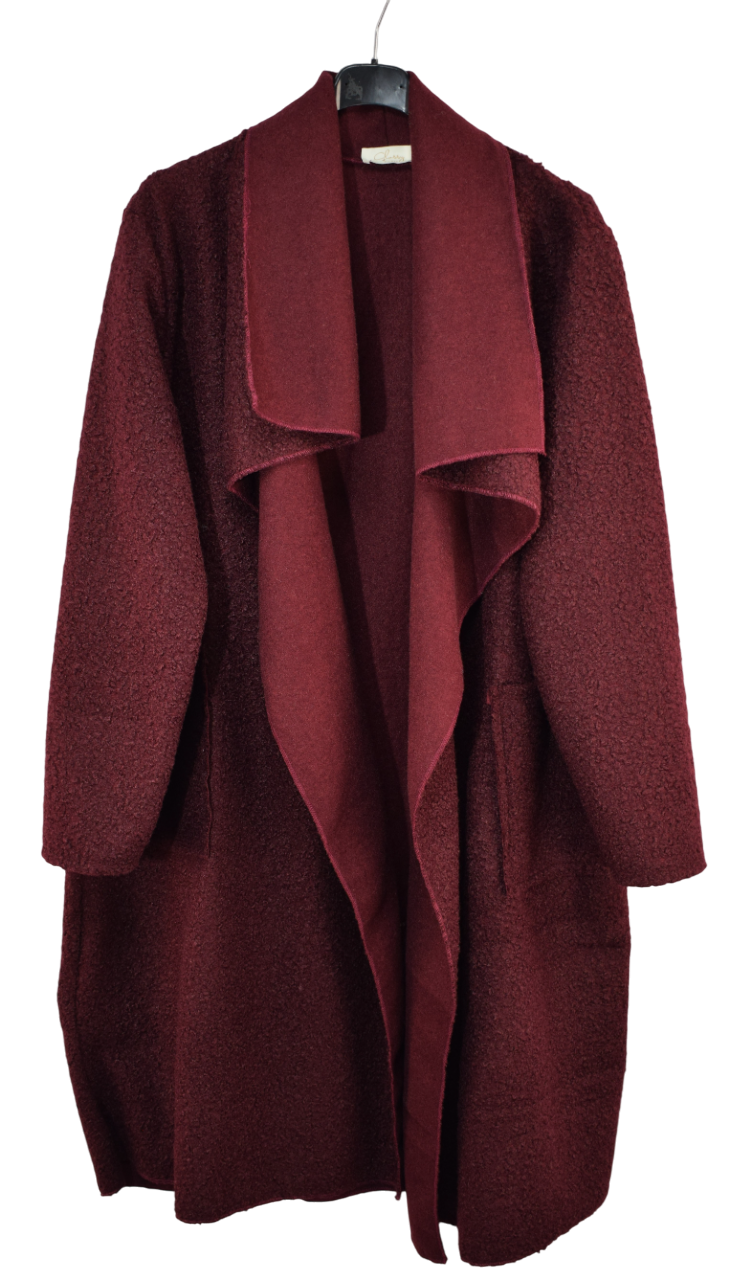 Ladies Italian Lagenlook Boucle Warm Winter Waterfall Collar Coat