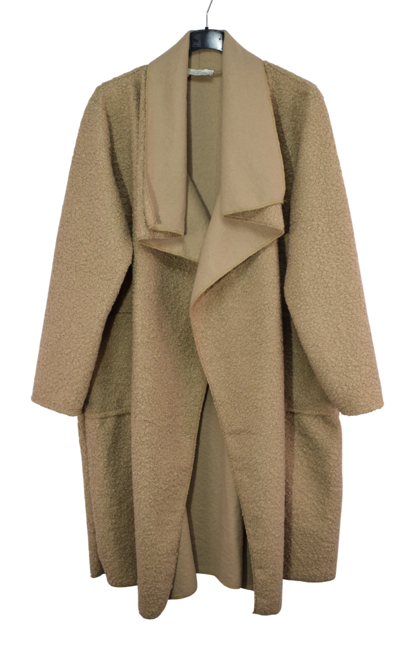 Ladies Italian Lagenlook Boucle Warm Winter Waterfall Collar Coat