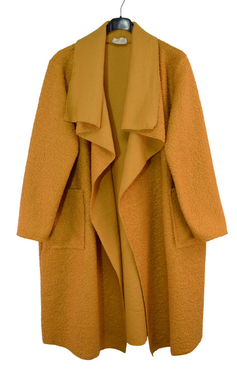 Ladies Italian Lagenlook Boucle Warm Winter Waterfall Collar Coat