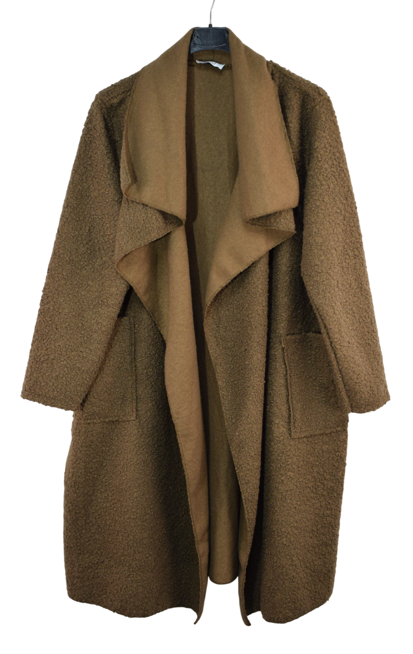 Ladies Italian Lagenlook Boucle Warm Winter Waterfall Collar Coat