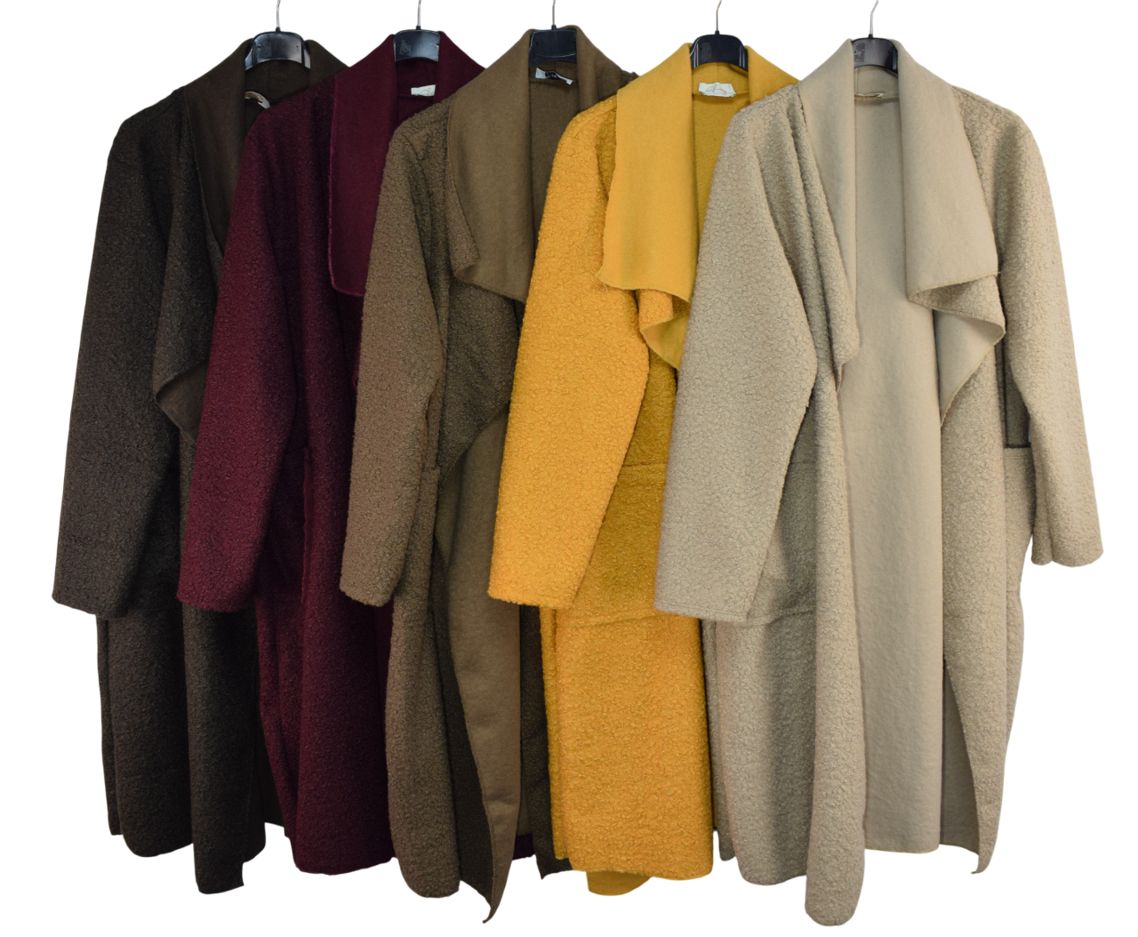 Ladies Italian Lagenlook Boucle Warm Winter Waterfall Collar Coat