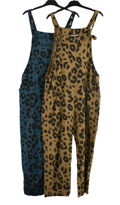 Ladies Italian Lagenlook Animal Print Dungarees Casual Comfy All-in-One Jumpsuit