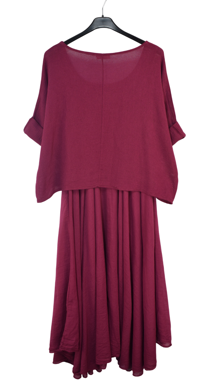 Italian Lagenlook 2 Piece Long Midi Dress Lightweight Summer Dress and Cropped Over Top Set