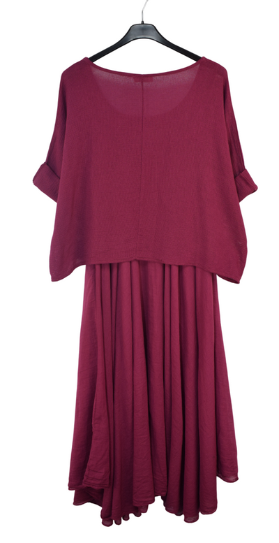 Italian Lagenlook 2 Piece Long Midi Dress Lightweight Summer Dress and Cropped Over Top Set