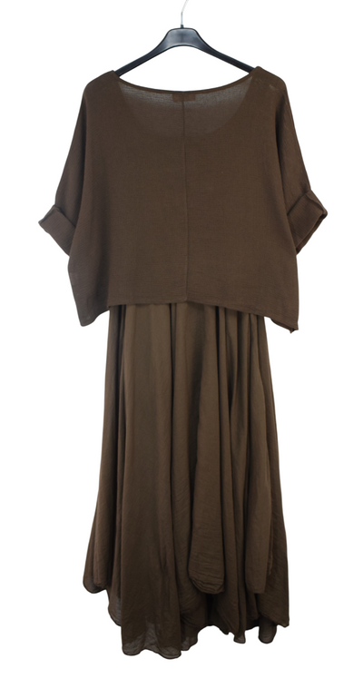 Italian Lagenlook 2 Piece Long Midi Dress Lightweight Summer Dress and Cropped Over Top Set