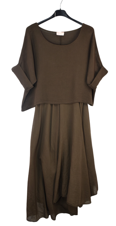 Italian Lagenlook 2 Piece Long Midi Dress Lightweight Summer Dress and Cropped Over Top Set