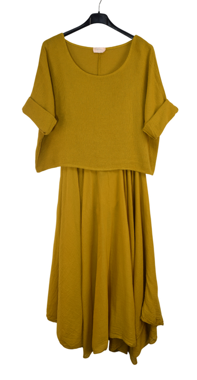 Italian Lagenlook 2 Piece Long Midi Dress Lightweight Summer Dress and Cropped Over Top Set
