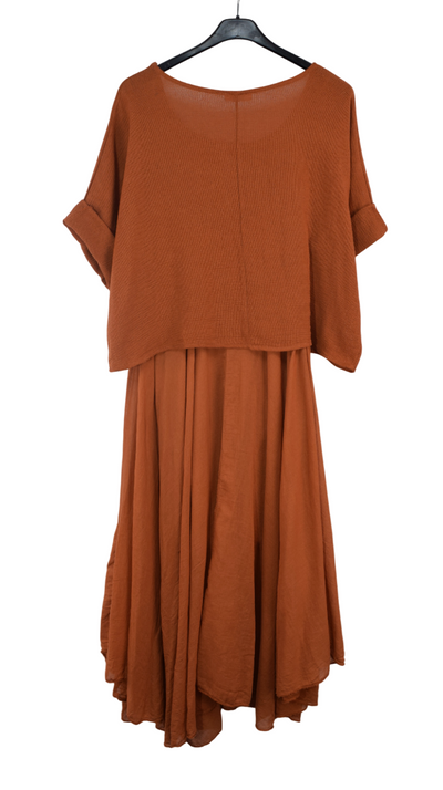 Italian Lagenlook 2 Piece Long Midi Dress Lightweight Summer Dress and Cropped Over Top Set