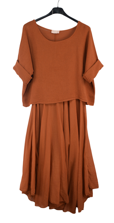 Italian Lagenlook 2 Piece Long Midi Dress Lightweight Summer Dress and Cropped Over Top Set