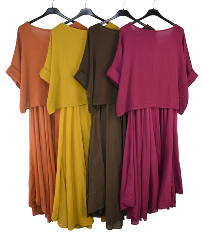 Italian Lagenlook 2 Piece Long Midi Dress Lightweight Summer Dress and Cropped Over Top Set
