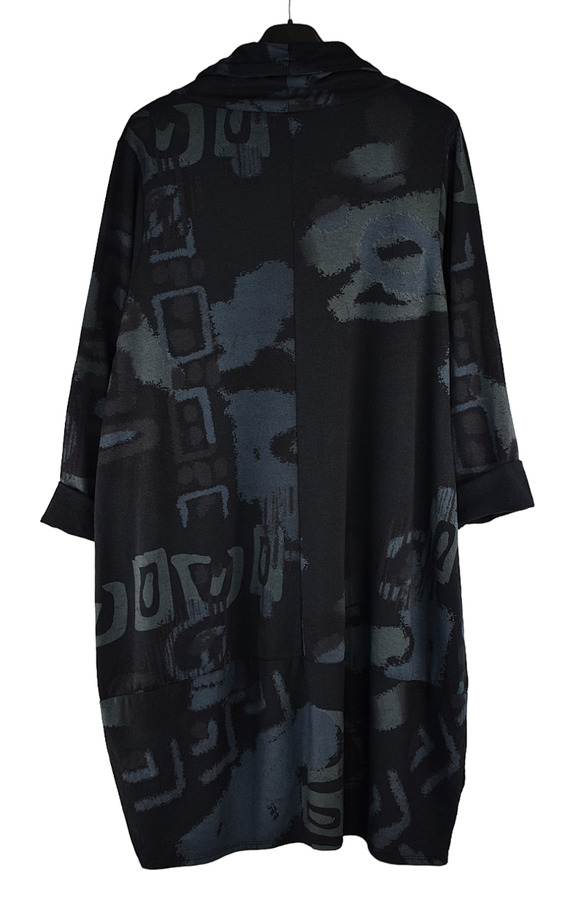 Ladies Italian Lagenlook Quirky Print Casual Roll Neck Dress