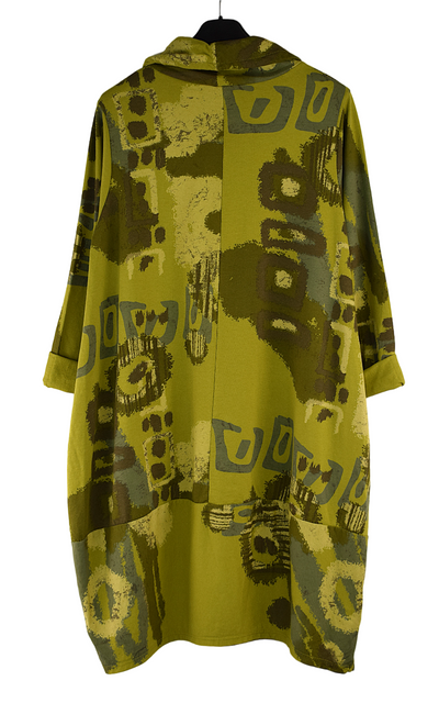 Ladies Italian Lagenlook Quirky Print Casual Roll Neck Dress