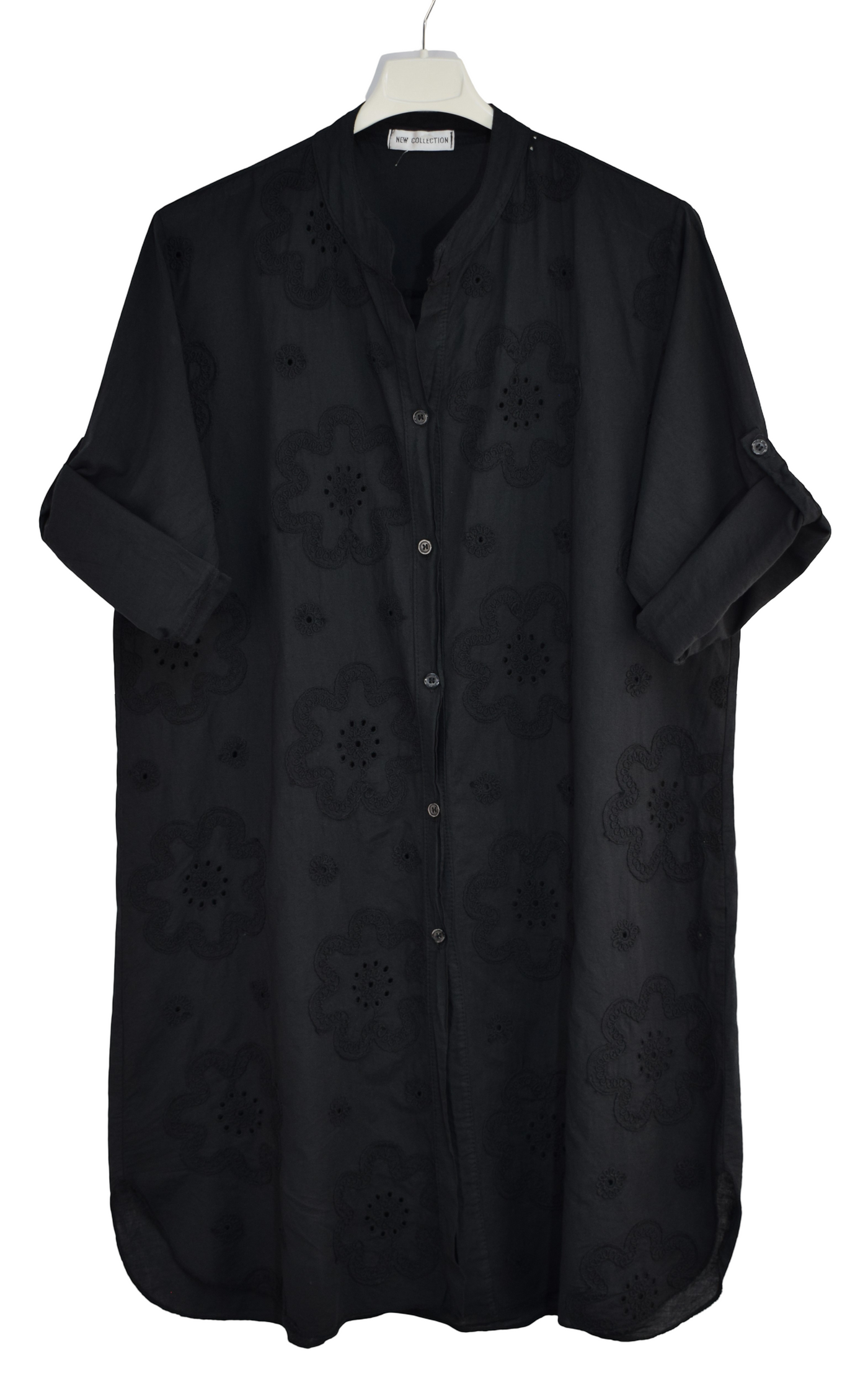 Italian Lagenlook Floral Embroidered Lightweight Cotton Summer Button Through Shirt Dress