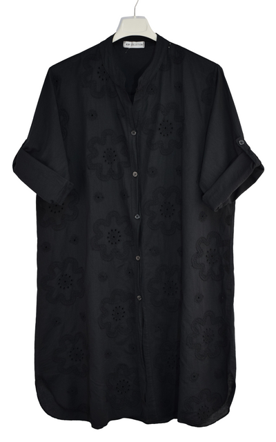 Italian Lagenlook Floral Embroidered Lightweight Cotton Summer Button Through Shirt Dress