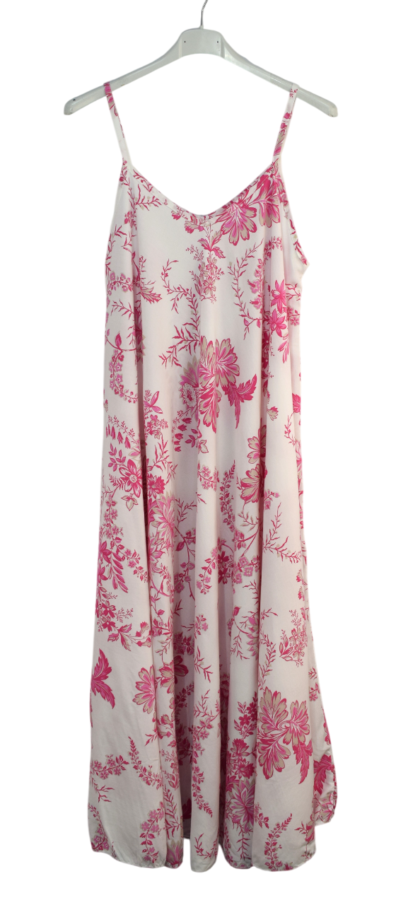 Ladies Italian Lagenlook Fine Floral Sleeveless Maxi Long Summer Dress