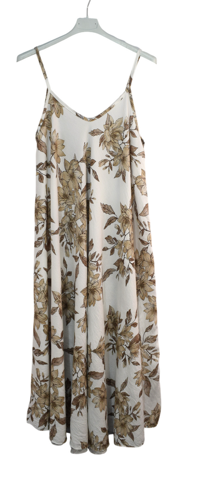 Ladies Italian Lagenlook Leafy Floral Sleeveless Maxi Long Summer Dress