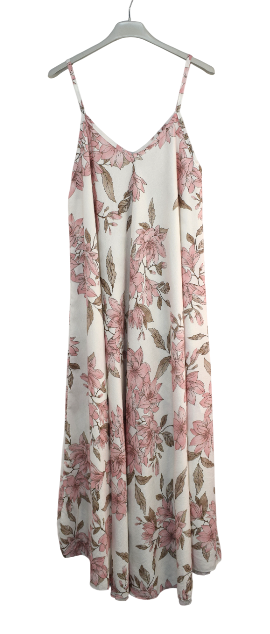 Ladies Italian Lagenlook Leafy Floral Sleeveless Maxi Long Summer Dress